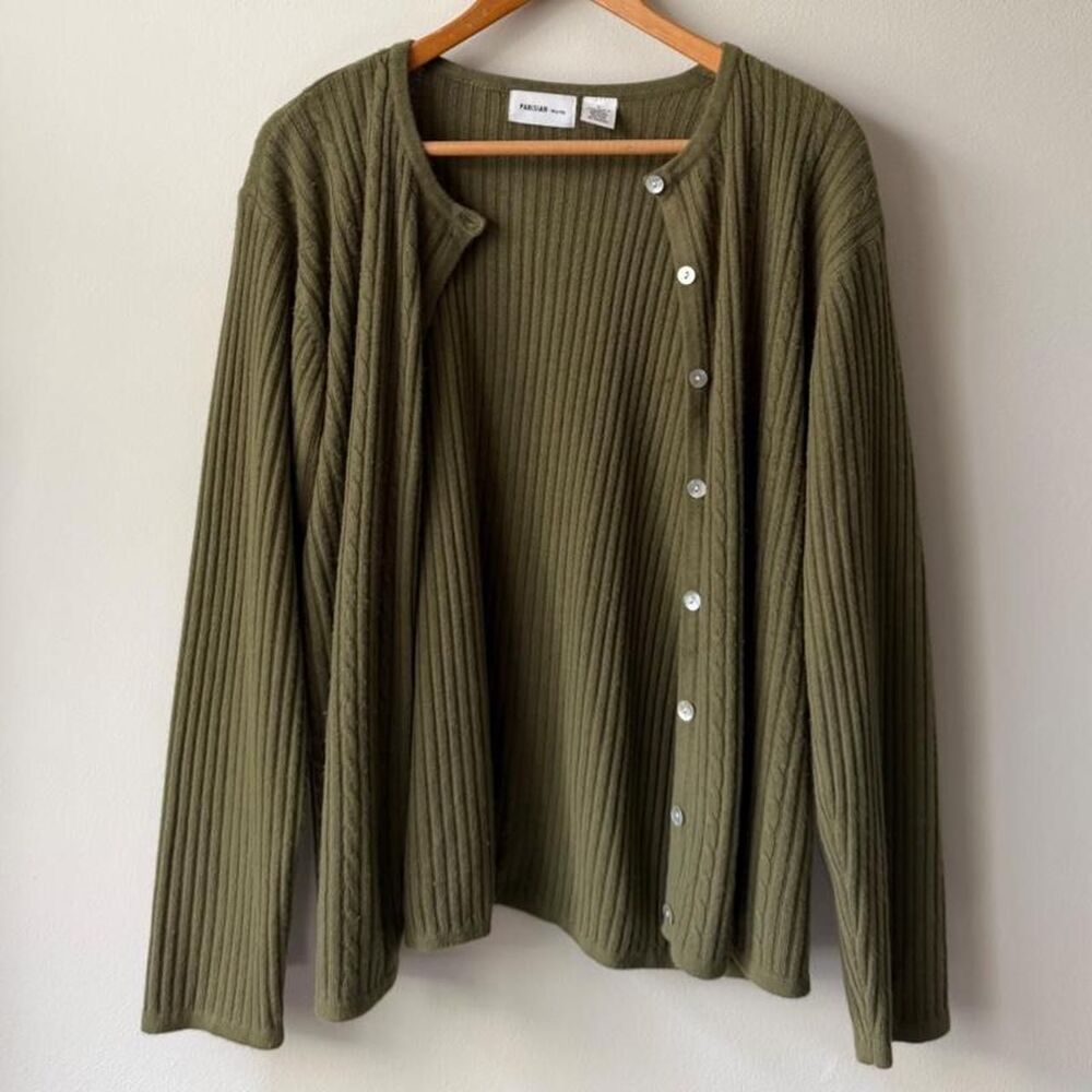 Vintage Parisian Works olive ribbed cardigan